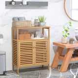 Mueble de almacenamiento de bambú para baño con puertas de persiana - Natural
