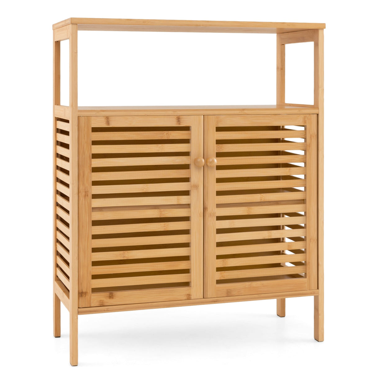 Mueble de almacenamiento de bambú para baño con puertas de persiana - Natural