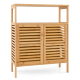 Mueble de almacenamiento de bambú para baño con puertas de persiana - Natural