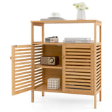 Mueble de almacenamiento de bambú para baño con puertas de persiana - Natural