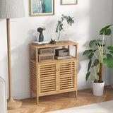 Mueble de almacenamiento de bambú para baño con puertas de persiana - Natural