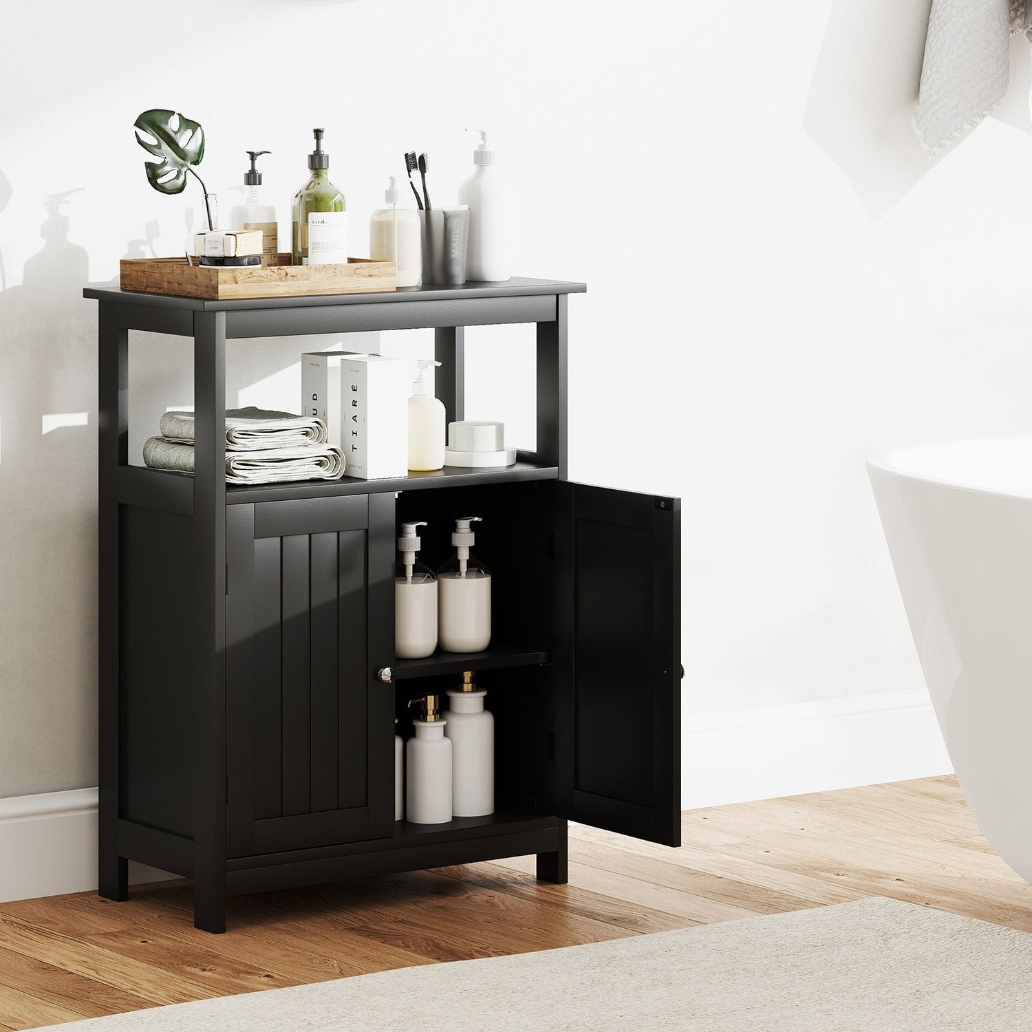 Mueble de baño de suelo con compartimento abierto