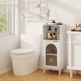 Mueble de baño auxiliar de madera con estante ajustable, organizador de almacenamiento lateral, color blanco