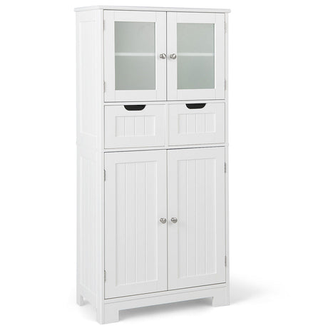 Armario de baño de 3 niveles independiente con 2 cajones y puertas de cristal