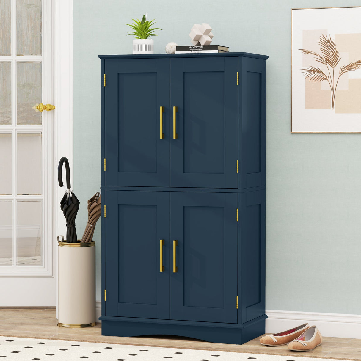 Armario de almacenamiento para baño con 4 puertas y 2 estantes ajustables - Azul