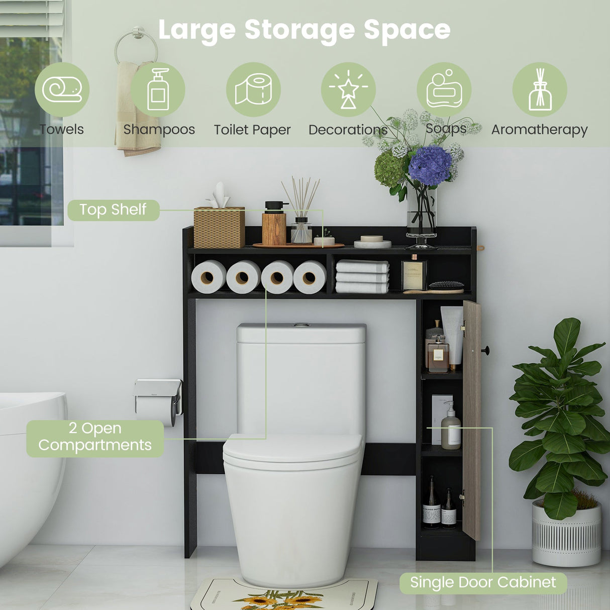 Organizador de almacenamiento de suelo para baño sobre el inodoro con estantes ajustables