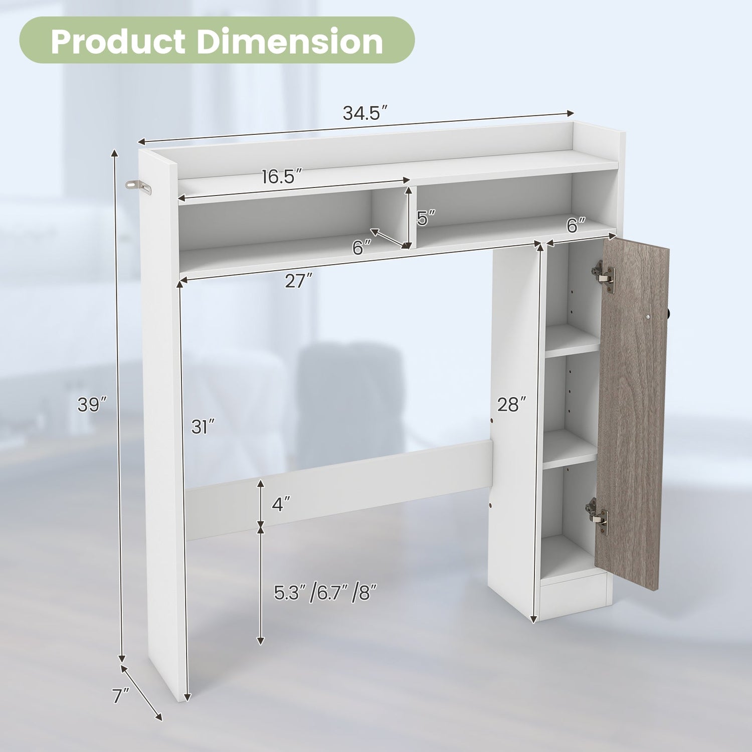 Organizador de almacenamiento de suelo para baño sobre el inodoro con estantes ajustables