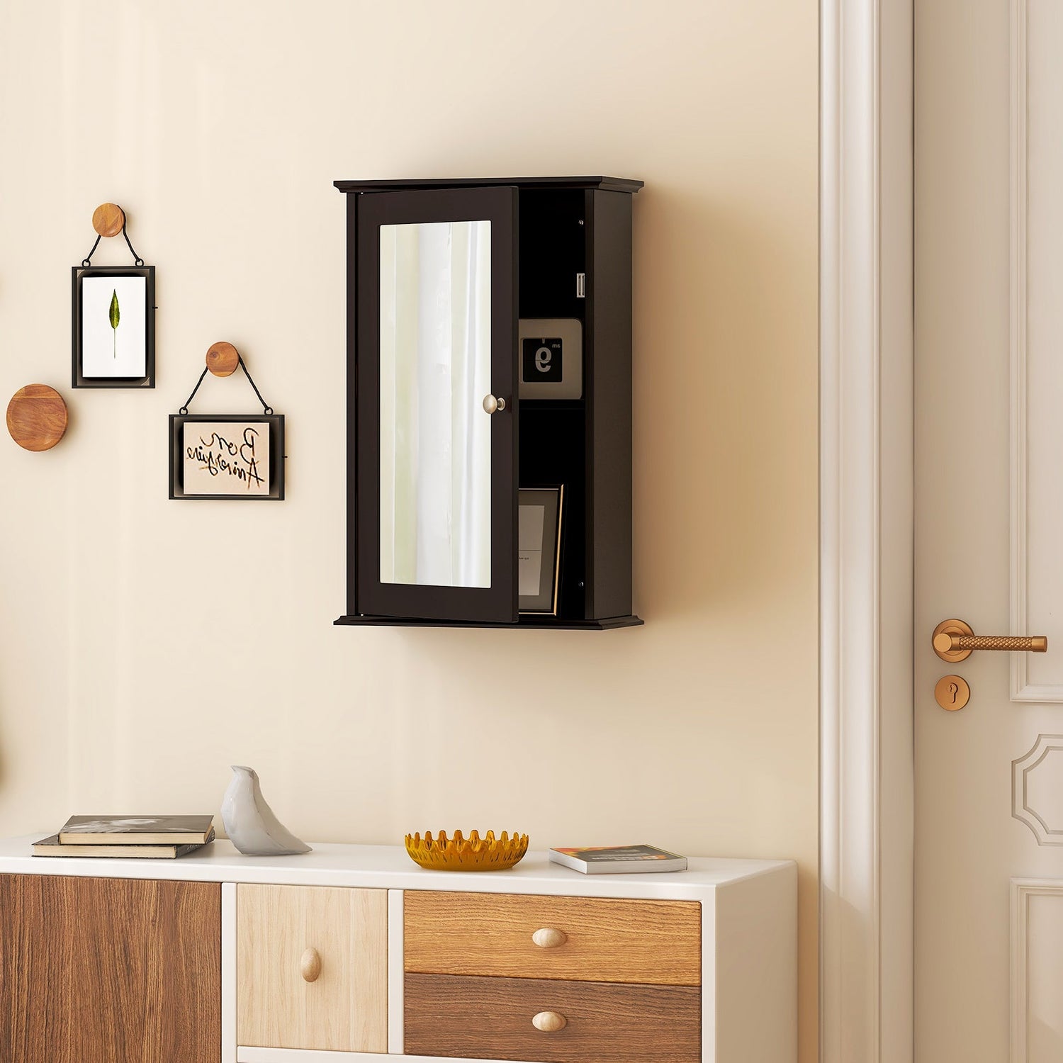 Armario de pared para baño con puerta de espejo individual