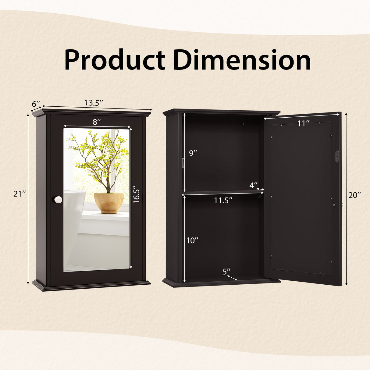 Armario de pared para baño con puerta de espejo individual