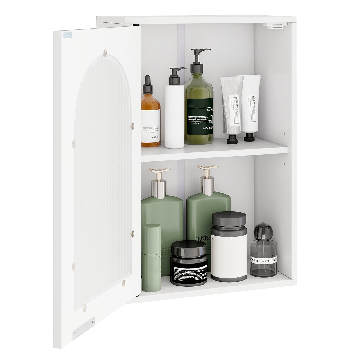 Armario de pared para baño con puerta de vidrio templado y estante ajustable - Blanco