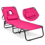 Tumbona de playa con orificio facial y almohada extraíble - Rosa