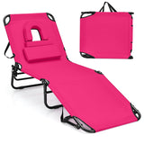 Tumbona de playa con orificio facial y almohada extraíble - Rosa