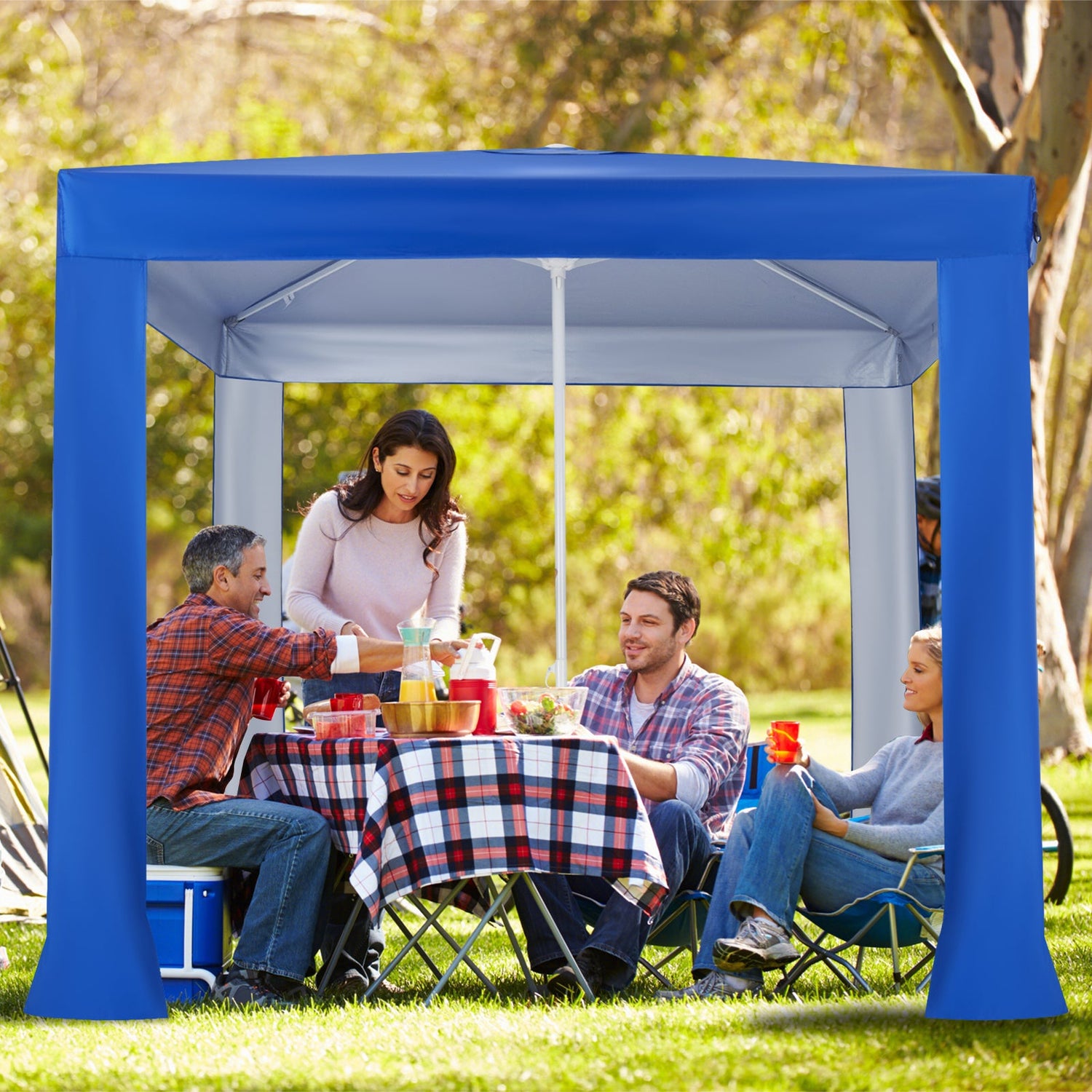 Tienda de playa con dosel con pared lateral desmontable y mesa plegable-Azul