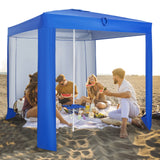 Tienda de playa con dosel con pared lateral desmontable y mesa plegable-Azul