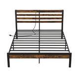 Full/Queen Size Bed Frame with Charging Station and Storage Headboard