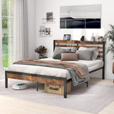Full/Queen Size Bed Frame with Charging Station and Storage Headboard