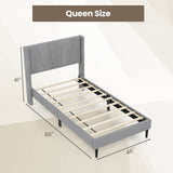 Twin/Queen Bed Frame with Linen Upholstered Wingback Headboard