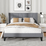 Full/Queen Size Bed Frame with Wingback Headboard and Wood Slat Support