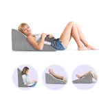 Almohada de cuña para cama, soporte de espalda, almohada de lectura triangular con funda desmontable - Gris