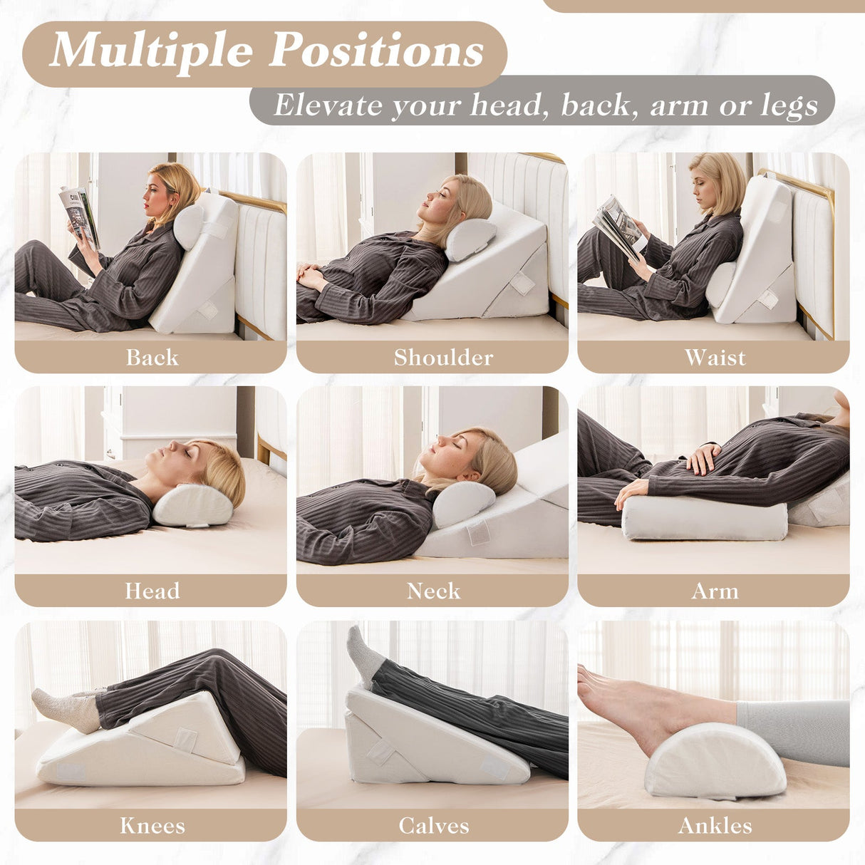 Juego de 3 almohadas ortopédicas de cuña con espuma viscoelástica ventilada