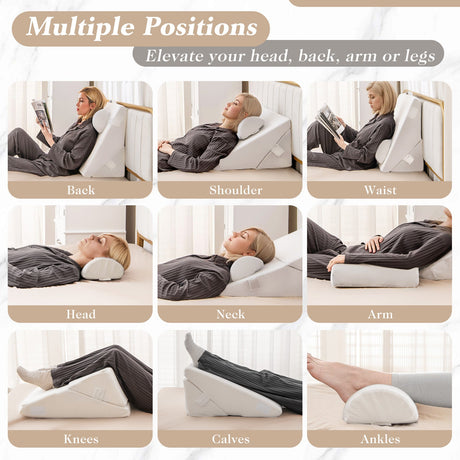 Juego de 3 almohadas ortopédicas de cuña con espuma viscoelástica ventilada