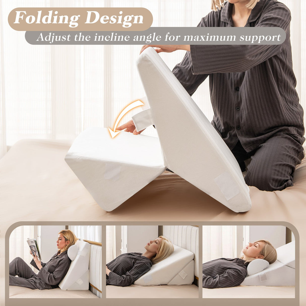 Juego de 3 almohadas ortopédicas de cuña con espuma viscoelástica ventilada