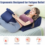Bed Wedge Pillow with Tablet Pillow Stand and Side Pockets-Navy