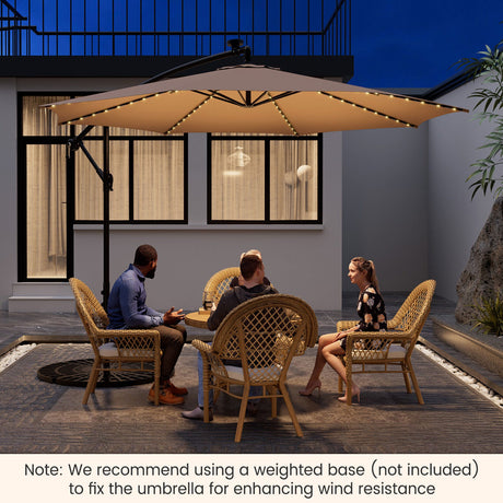 Parasol excéntrico de 3 metros para patio con 112 luces LED solares