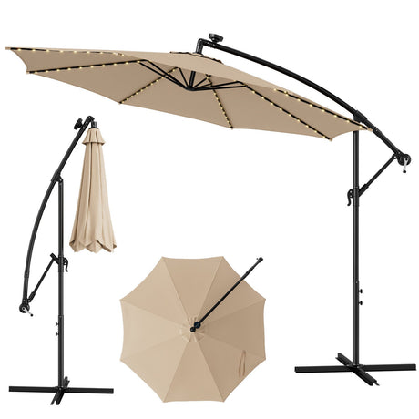 Parasol excéntrico de 3 metros para patio con 112 luces LED solares