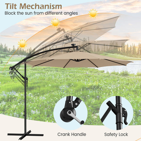 Parasol excéntrico de 3 metros para patio con 112 luces LED solares