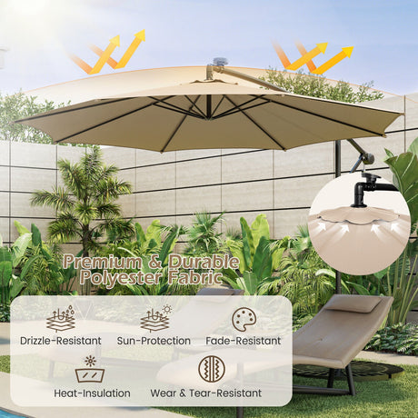 Parasol excéntrico de 3 metros para patio con 112 luces LED solares