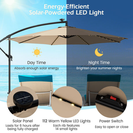 Parasol excéntrico de 3 metros para patio con 112 luces LED solares
