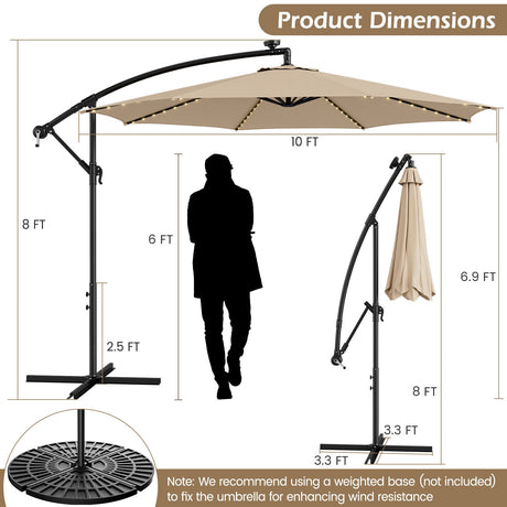 Parasol excéntrico de 3 metros para patio con 112 luces LED solares