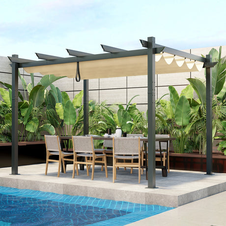 Pérgola exterior retráctil de aluminio de 10 x 12 pies con dosel y enrejado para uvas