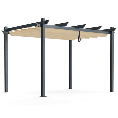 Pérgola exterior retráctil de aluminio de 10 x 12 pies con dosel y enrejado para uvas