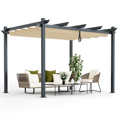 Pérgola exterior retráctil de aluminio de 10 x 12 pies con dosel y enrejado para uvas