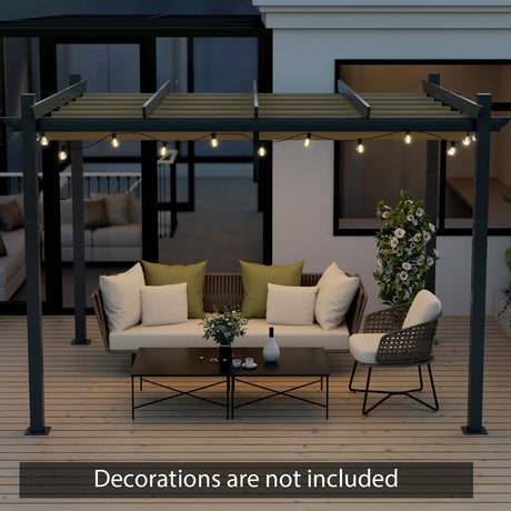 Pérgola exterior retráctil de aluminio de 10 x 12 pies con dosel y enrejado para uvas