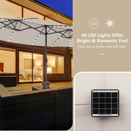 Sombrilla de patio de doble cara de 15 pies con 48 luces LED