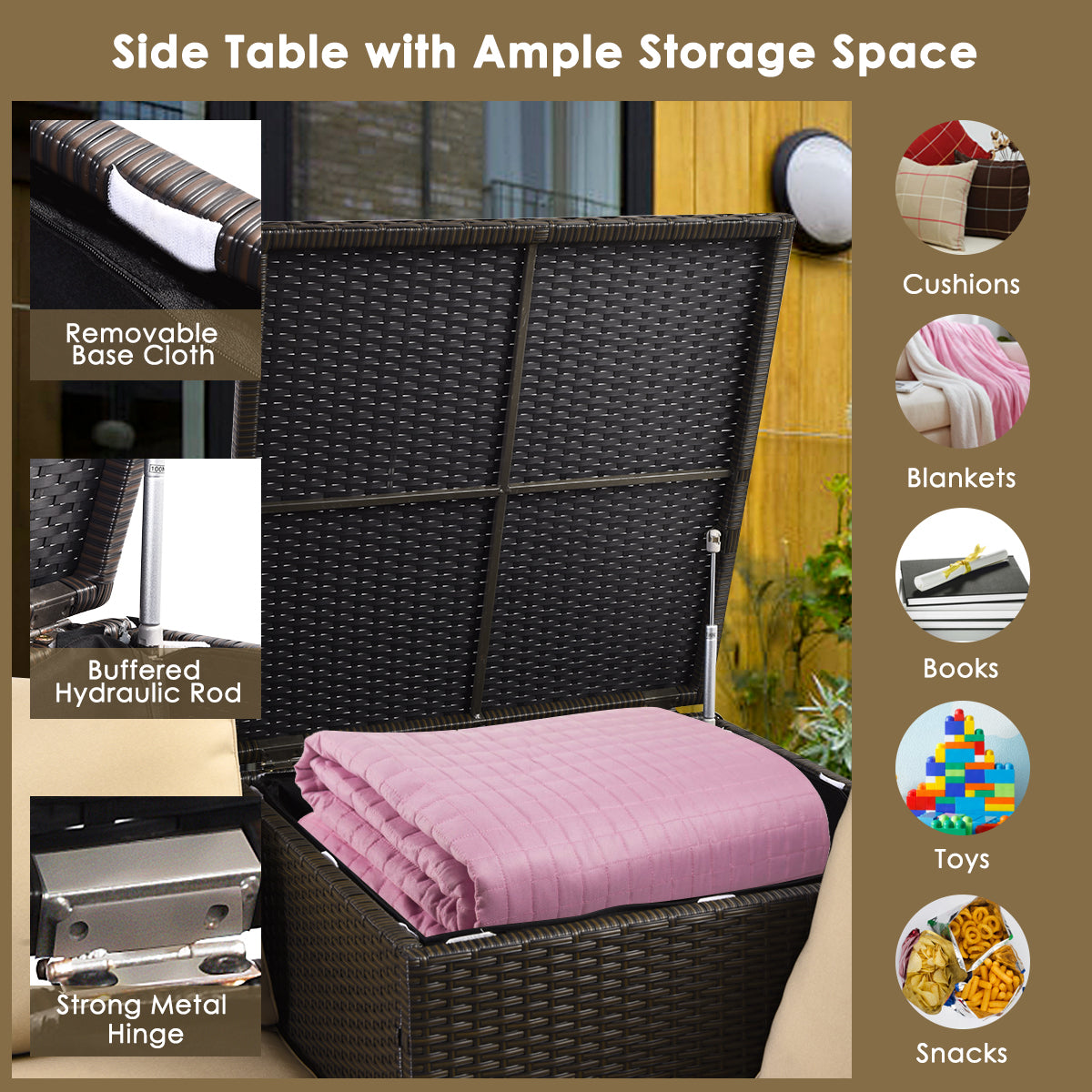 Juego de Muebles de Mimbre para Exteriores de 6 Piezas con Mesa Fogata de Propano de 32 Pulgadas