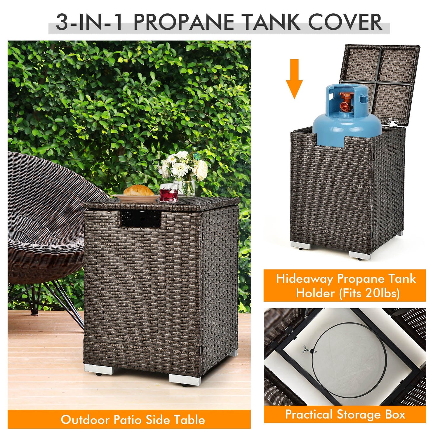 Juego de Muebles de Mimbre para Exteriores de 6 Piezas con Mesa Fogata de Propano de 32 Pulgadas