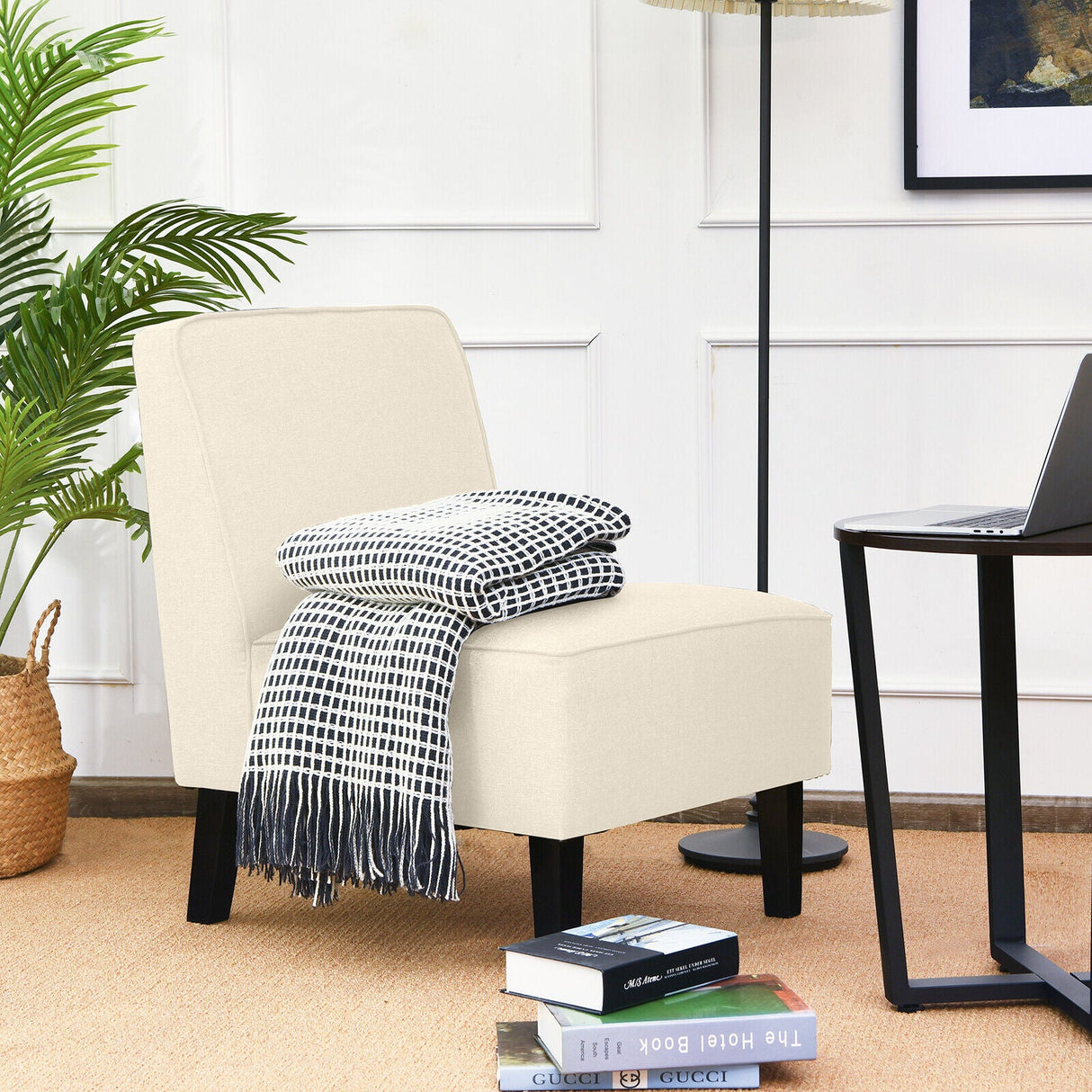 Sillón decorativo moderno sin brazos con patas de madera de caucho
