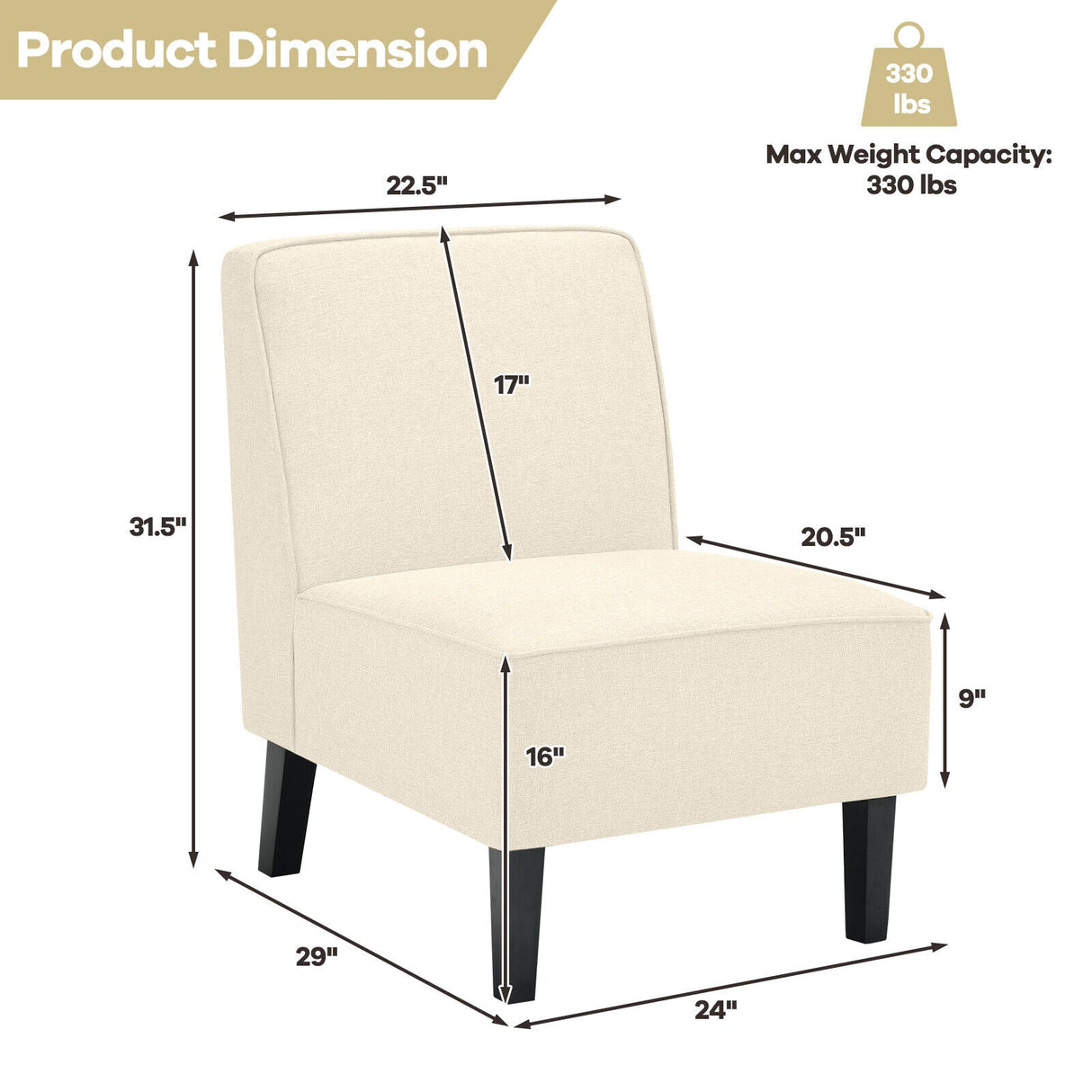 Sillón decorativo moderno sin brazos con patas de madera de caucho