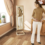 Freestanding Lockable Jewelry Armoire with Full-Length Mirror and 6 LED Lights