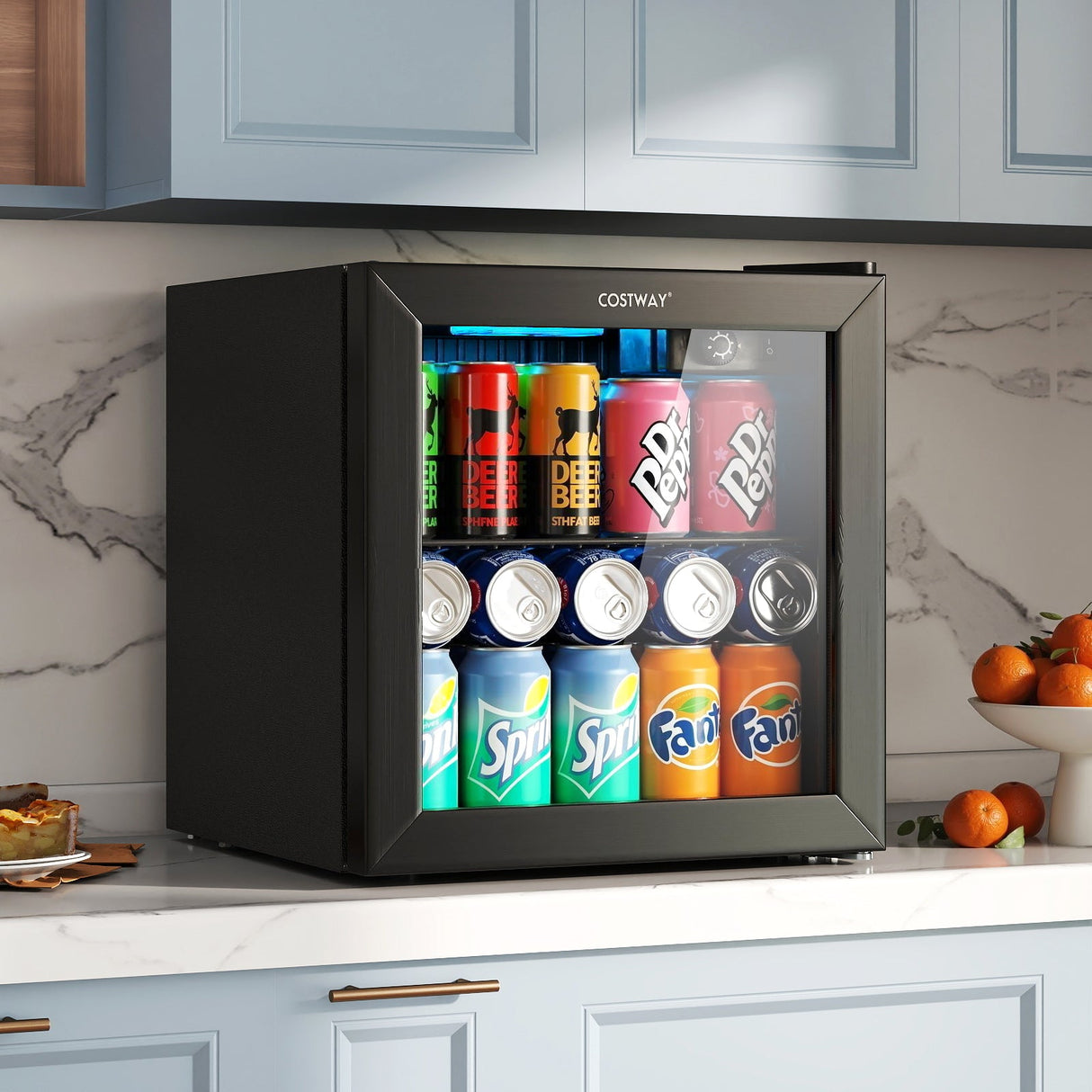 Refrigerador de bebidas 1.3 pies cúbicos, 12 botellas, 55 latas, mini nevera-Negro