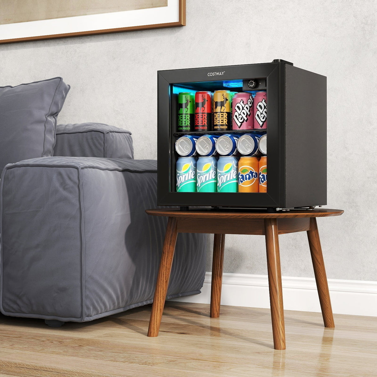 Refrigerador de bebidas 1.3 pies cúbicos, 12 botellas, 55 latas, mini nevera-Negro