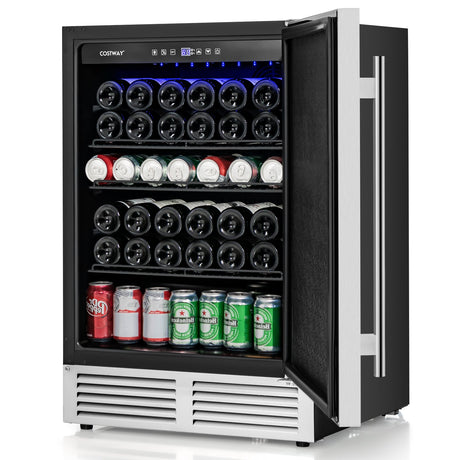 Refrigerador de bebidas de 24 pulgadas con estantes extraíbles y temperatura ajustable - Plata