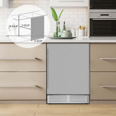 Refrigerador de bebidas de 24 pulgadas con estantes extraíbles y temperatura ajustable - Plata