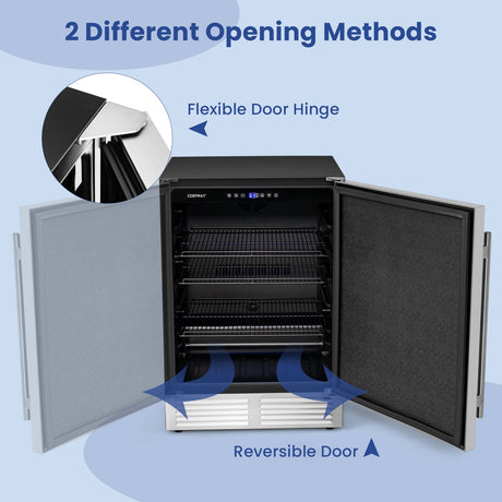 Refrigerador de bebidas de 24 pulgadas con estantes extraíbles y temperatura ajustable - Plata