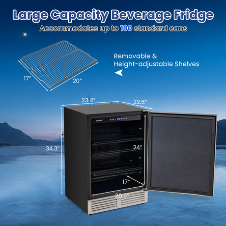 Refrigerador de bebidas de 24 pulgadas con estantes extraíbles y temperatura ajustable - Plata