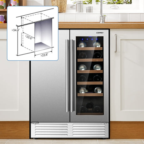 Enfriador de bebidas y vinos 2 en 1 con control de temperatura independiente y luces LED - Plata